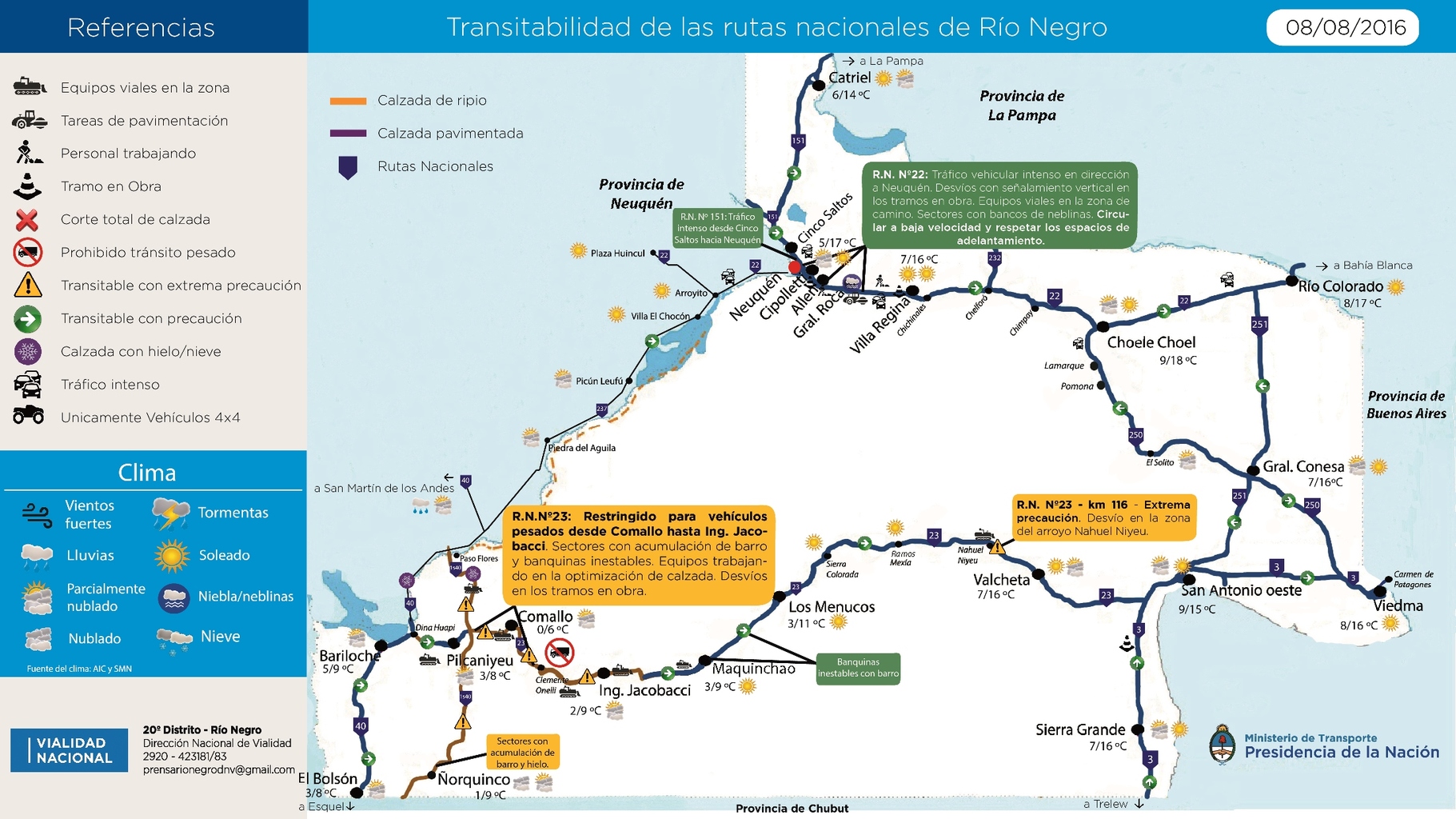 Estado de transitabilidad de las rutas nacionales de la provincia – La ...