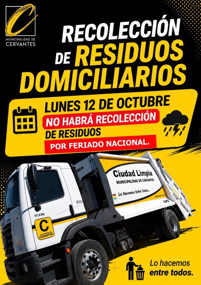 Cervantes solicitan a los vecinos no sacar los residuos durante el feriado del lunes